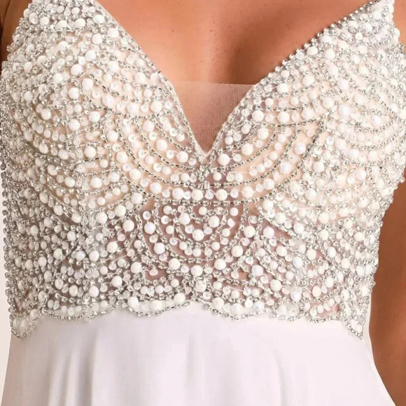 NWOT Lulus True Love White Beaded Rhinestone Maxi‎ Dress - Picture 4 of 7